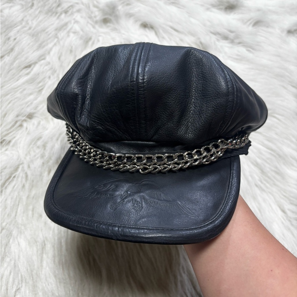 Harley-Davidson Black Leather Chain-Trim Cap